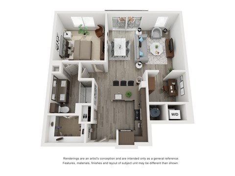 Floor plan for 1 bed, 1 bath, 868 sqft